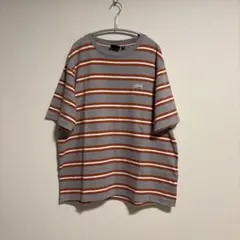 STUSSY ストライプ グレー×オレンジ Tシャツ Mサイズ