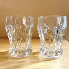 【美品】アデリア ガラスグラス 波模様 2個セット 昭和レトロ ロックグラス