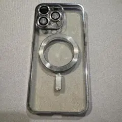 美品・iphone15promax用のカバー・クリア×シルバー・Magsafe