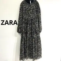 【訳あり】ZARA ザラ 花柄 小枝柄 ラメライン ロングワンピース ゆったり