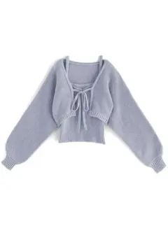 クロップド丈カーディガン×キャミソールニットアンサンブル k9255d GRL