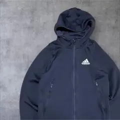adidas ブラック フルジップ パーカー ワンポイントロゴ