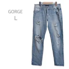 【ゴージ】　デニム　ジーンズ　ダメージ　レディース　ヴィンテージ　Lサイズ