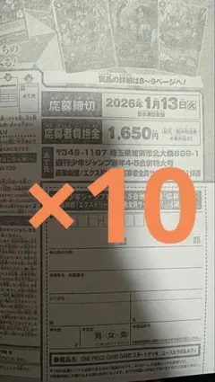 週刊少年ジャンプ 応募者全員サービス ワンピース カード 応募券 10枚