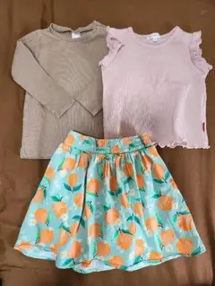 H&M　オレンジ柄　スカート　トップス　90