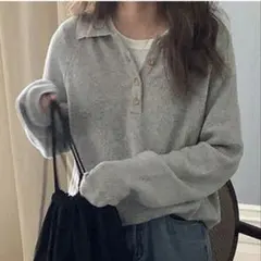 シーイン　ニット　セーター　グレー