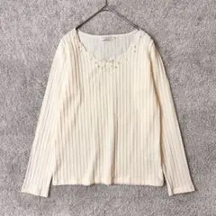 アースミュージック＆エコロジー　パール　刺繍　リブ　カットソー　アイボリー