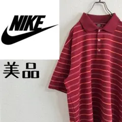 【袖ロゴ刺繍】NIKE GOLFナイキゴルフ　ボーダーポロシャツ　えんじ　M