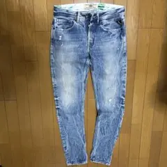 REPLAY ブリーチ&ダメージ加工デニム ライトブルー スリムフィットデニム