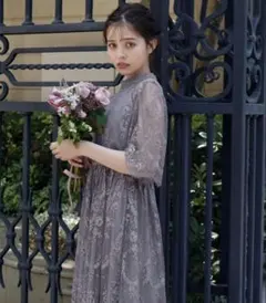 girl ハイネック　5分袖　総レース　ミモレ丈　結婚式　オケージョンドレス