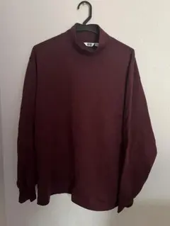UNIQLO UブラッシュドモックネックTシャツリブタートルネック M Wine