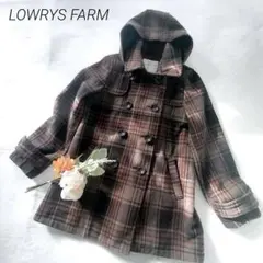 ローリーズファーム チェック柄 ピーコート ブラウン　M フード付き　ウール