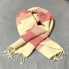 ピンク＆ホワイトの布　ストール　レトロ　レディース