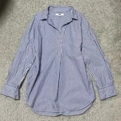 ユニクロUNIQLO ブルーストライプ長袖シャツ　M