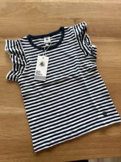 〈新品未使用〉プチバトー　紺白ストライプ フリル Tシャツ 95cm