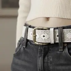 【穴あけ追加可能】ベルト ホワイト ヴィンテージ アメカジ レトロ