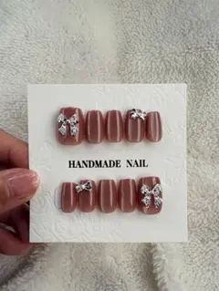 ハンドメイド ネイルチップ シルバーリボン