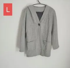 フード付きパーカー グレー 長袖カーディガン L 羽織りglitgern
