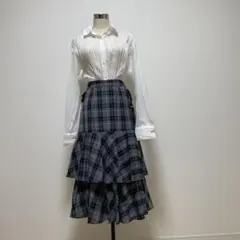 ミッシュマッシュ　チェック柄ロングフリルスカート　Sサイズ