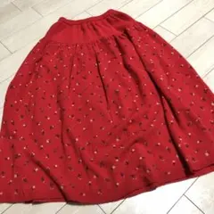 と*ん様 PINK HOUSE ラムニット ニットスカート 小花柄スカート　赤色