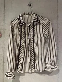 axes femme ストライプ フリル ブラウス