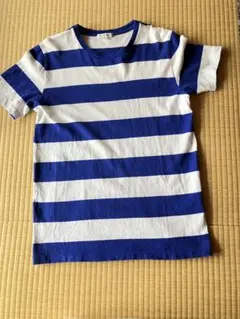 GLOBAL WORKメンズ ボーダーTシャツ 半袖 ブルー×ホワイト Lサイズ