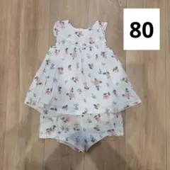 プティマイン　上下セット　チュニック＆ショートパンツ 花柄　白　ピンク