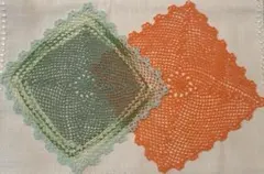 レース編み　小さめ　クロス　20×20 cm オレンジ　グリーン　マルチカバー