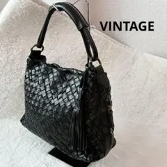 極美品 ワンショルダーバッグ 編み込みレザー メッシュ VINTAGE 黒