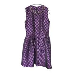 紫×黒 ビジュー装飾 ノースリーブ ドレス シルク混 上品 幾何学柄　パーティー