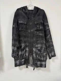 Roen ロエン パッチワーク チェック フーデッドジャケット スカル 黒 46のサムネイル