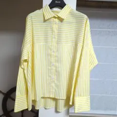 MASAGO ストライプBIGシルエットシャツ イエロー