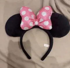 ミニーマウス ミニーちゃん カチューシャ ピンク 水玉 スパンコール