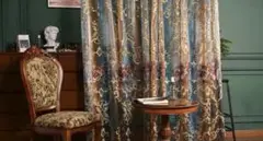 1枚 プルコード式 クラシックアメリカンフローラル刺繍シアーカーテン
