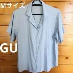 【即購入OK】GU リネンブレンドオープンカラー半袖シャツ　ライトブルーMサイズ