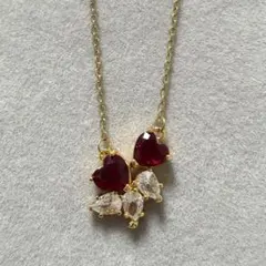 【新品】 ネックレス ルビーレッド ハート ドロップ 2連 ゴールド ジルコニア