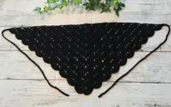 バブーシュカ　ハンドメイド　ブラック　コットン　ヘッドドレス　三角巾　編み物のサムネイル