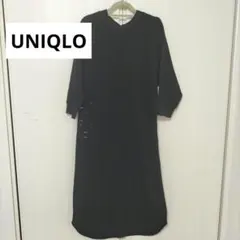 ユニクロ ワッフルクルーネックワンピース　Sサイズ　黒　7分袖