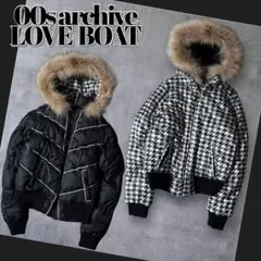 00s ファーダウンジャケット リバーシブル 平成ギャル 千鳥格子 短丈 y2k