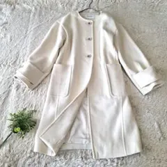 Spick&Span ノーカラーコート ウール混 ホワイト 36 S-M