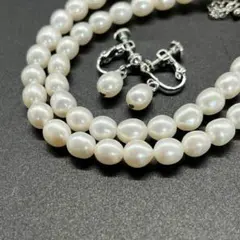美品 4499 本真珠 天然パールネックレス イヤリング ホワイト