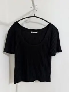 ZARA 黒 リブ編み 半袖Tシャツニット