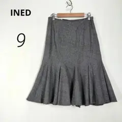 c6125【INED イネド】ひざ丈 マーメイドスカート M グレー 毛