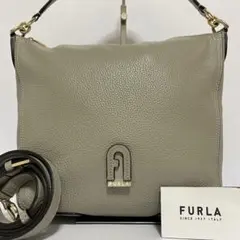 極美品✨フルラ　アテナ　2way ショルダーバッグ　ホーボー　現行ロゴ　グレー