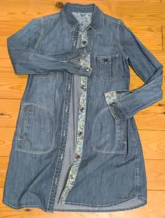 デニムロングジャケット　デニムワンピース　リバティプリント風