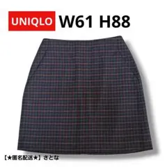 【美品】ユニクロ ウールブレンドミニスカート 裏地付き 秋冬 ネイビー チェック