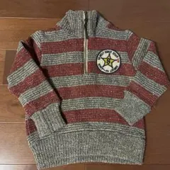 ハーフジップセーター　赤／グレー　ボーダー　100㎝