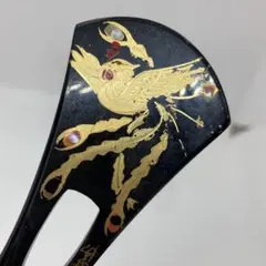 010510 樹脂　結婚式　鼈甲黒甲風　螺鈿金蒔絵　鳳凰　バチ　かんざし