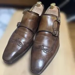 イタリア製】BARNI ダブルモンクストラップ レザーシューズ キャメル