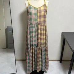 Lily Brownキャミワンピース グリーン/イエロー チェック柄